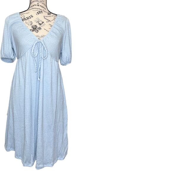 Good Luck Gem Puff Sleeve Mini Dress in Soft Blue - Picture 6 of 12